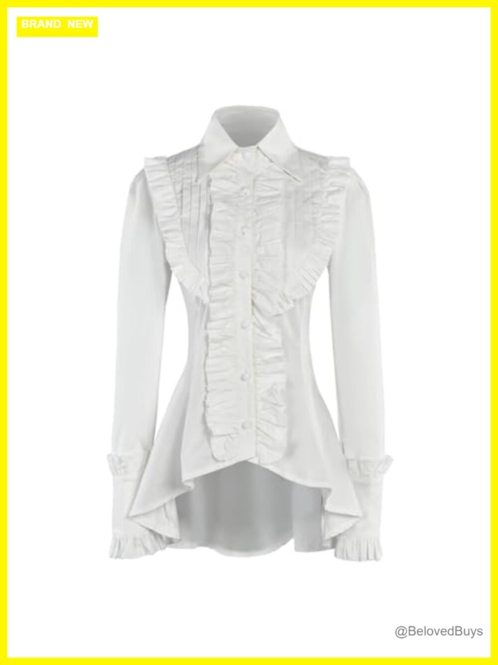Victorian Gothic Ruffle Cotton Blouse Lace-Up Back Long Sleeve Button Down Shirt